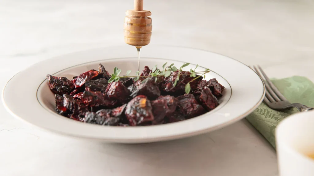 Roasted beets on a plate.
