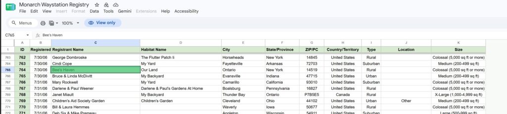 Monarch waystation registration screenshot.